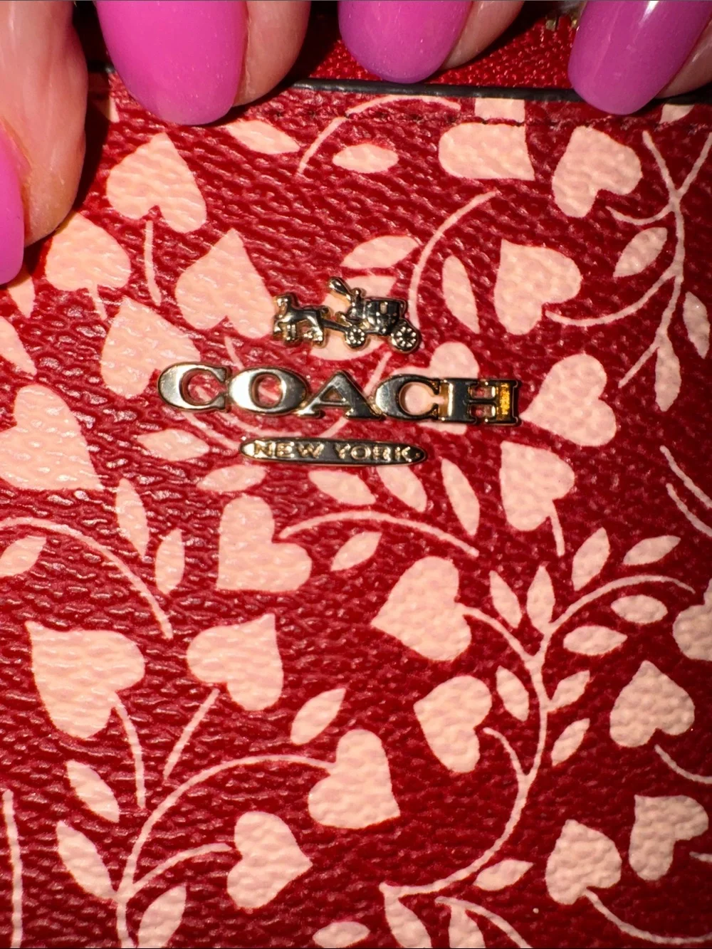 Coach Red and Cream Heart-Print Zip Wristlet